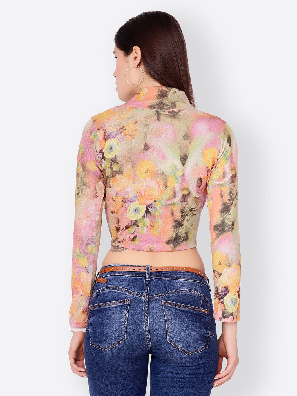 SCORPIUS BEIGE FLORAL CROPTOP