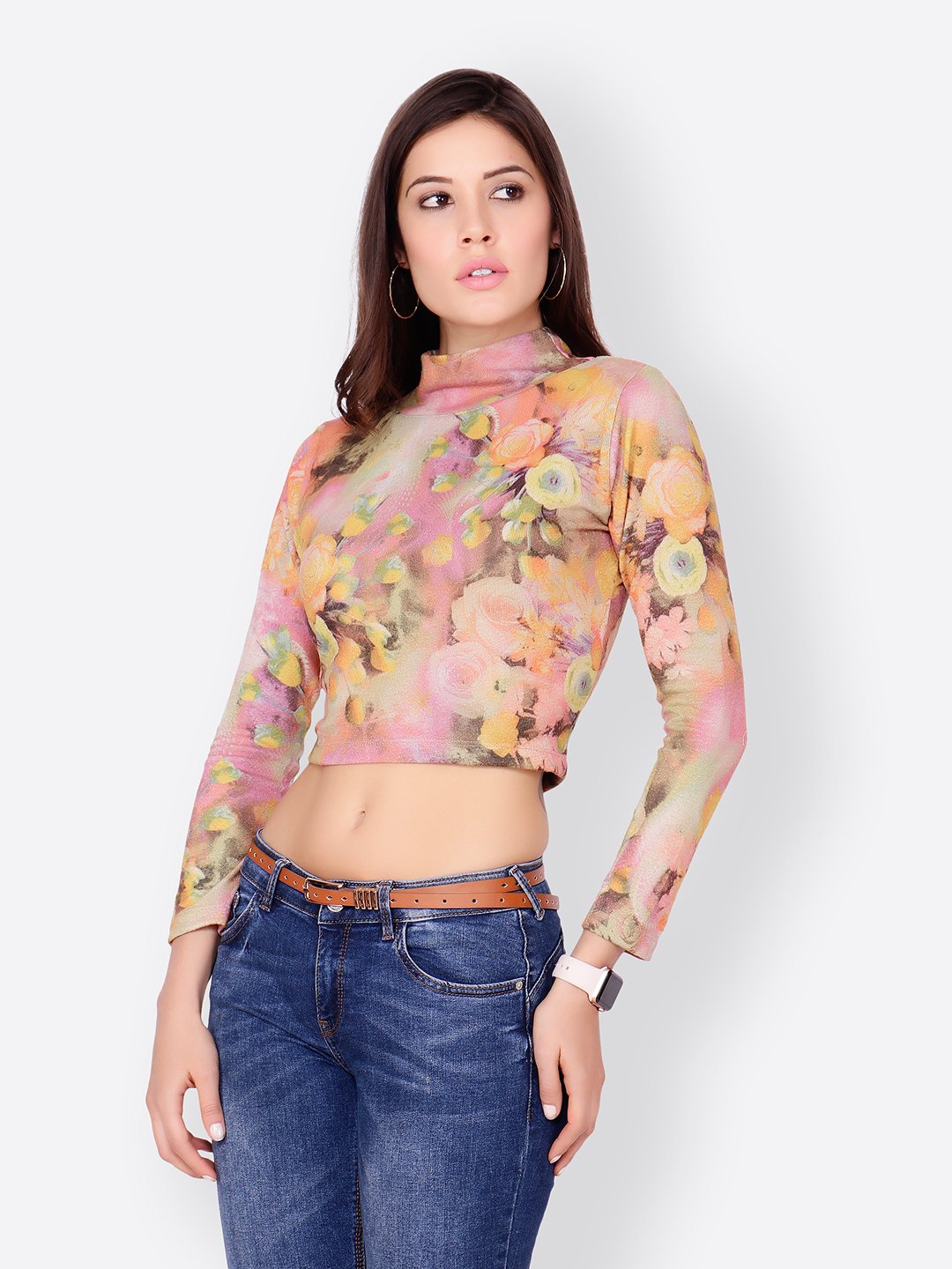 SCORPIUS BEIGE FLORAL CROPTOP