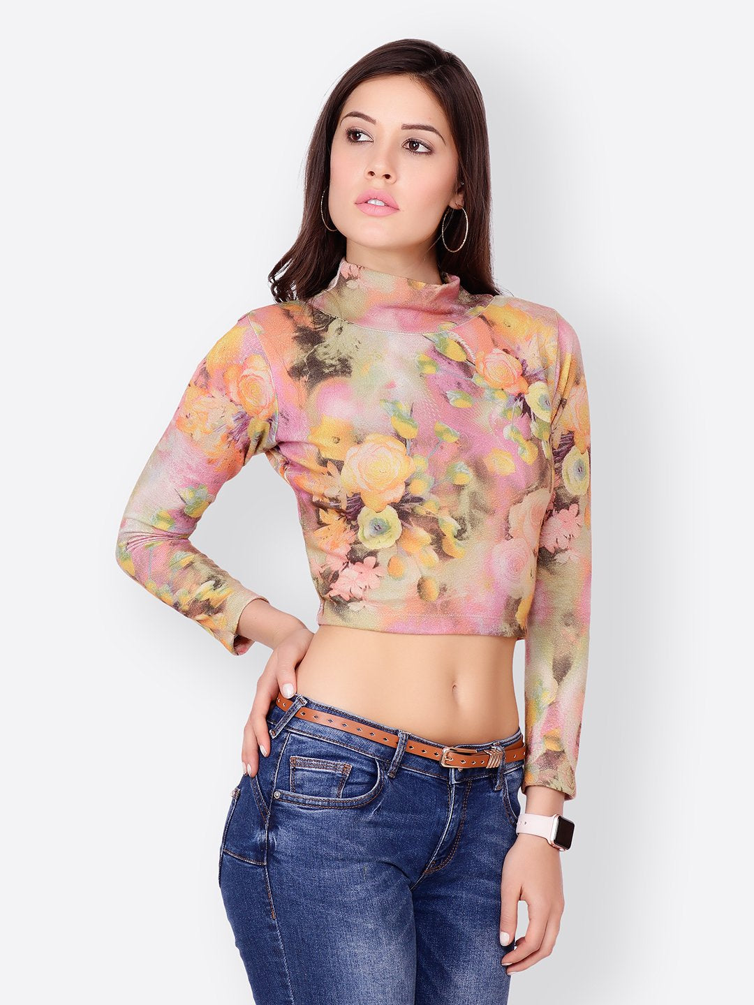 SCORPIUS BEIGE FLORAL CROPTOP