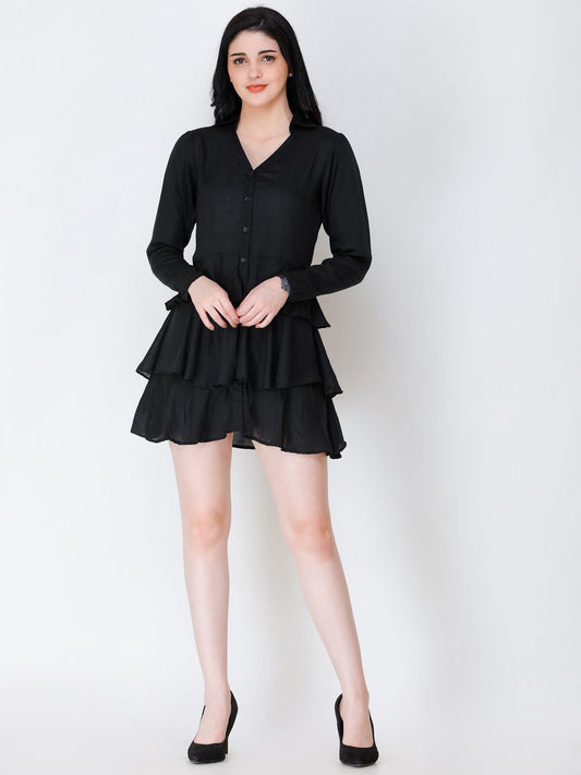 SCORPIUS BLACK CASUAL FRILL DRESS