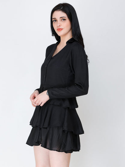SCORPIUS BLACK CASUAL FRILL DRESS