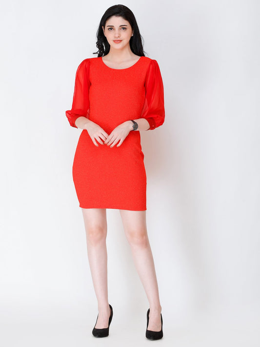 SCORPIUS RED PUFF SLEEVE DRESS