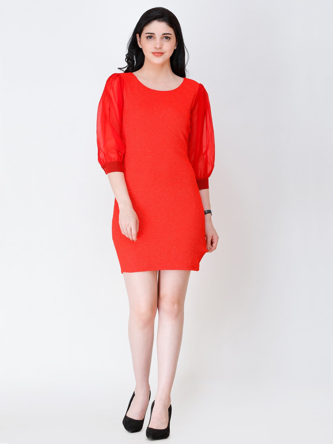SCORPIUS RED PUFF SLEEVE DRESS
