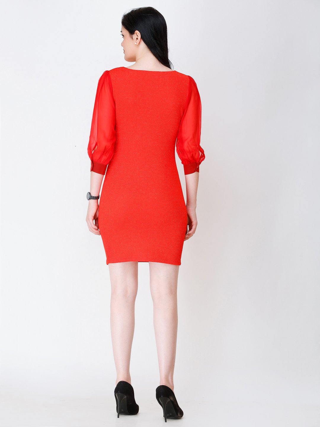 SCORPIUS RED PUFF SLEEVE DRESS