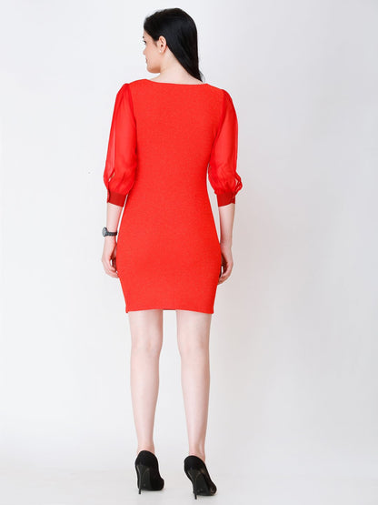SCORPIUS RED PUFF SLEEVE DRESS