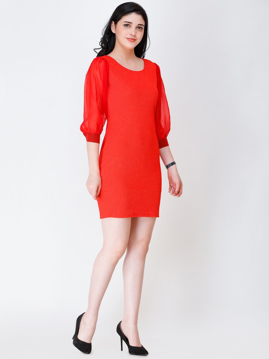 SCORPIUS RED PUFF SLEEVE DRESS