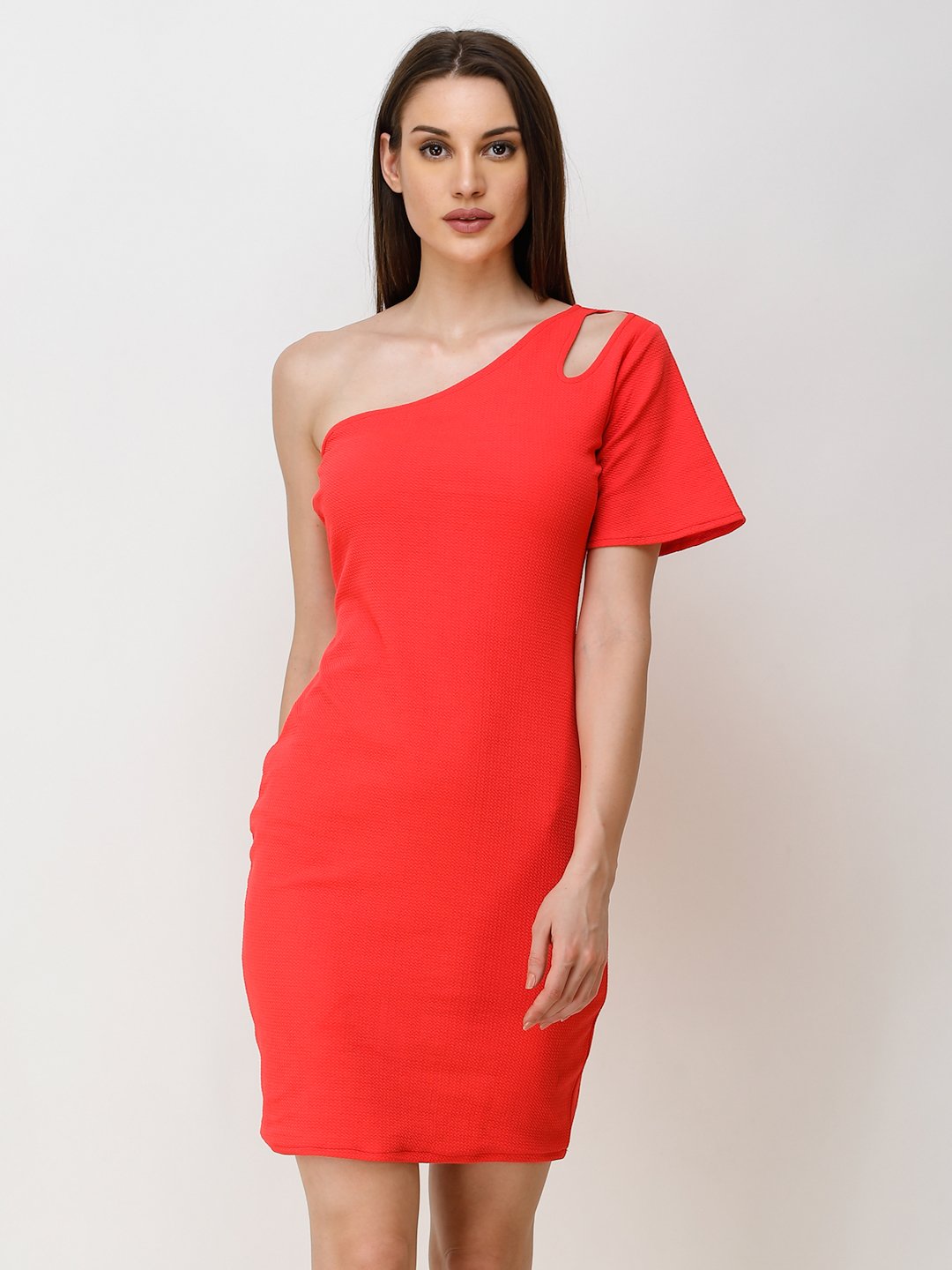 SCORPIUS RED ONE SHOULDER BODYCON DRESS
