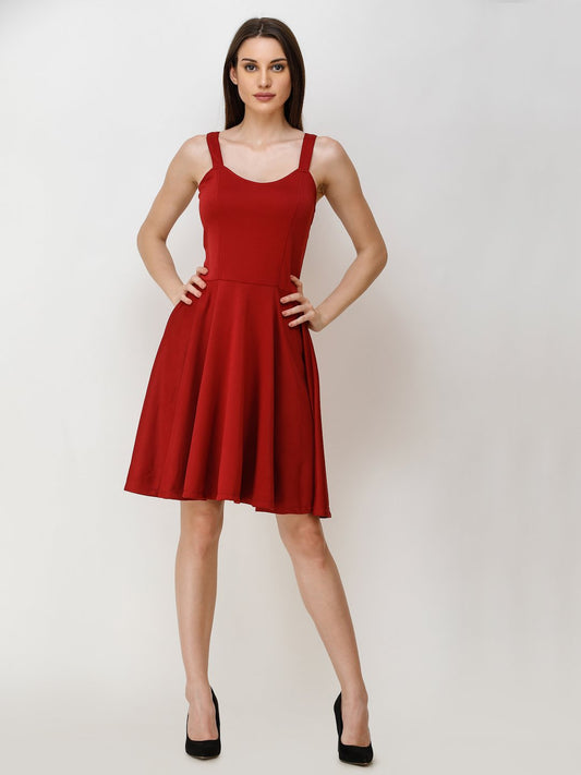 SCORPIUS Maroon STYLED BACK COCKTAIL DRESS