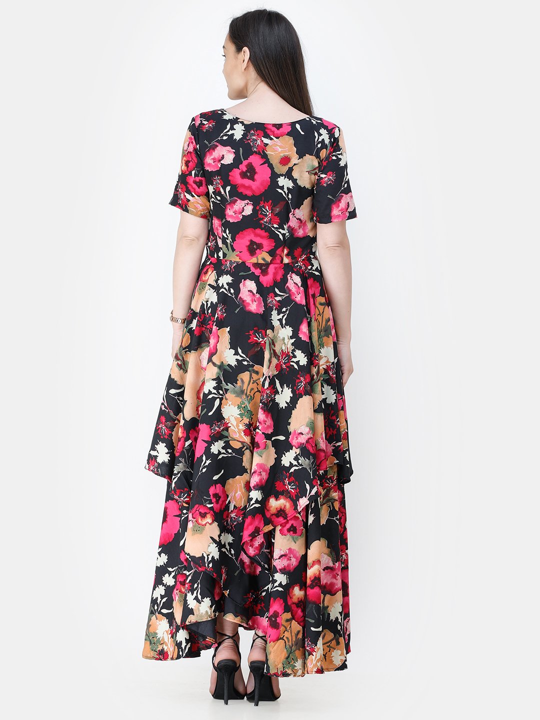 Scorpius multicolour floral frilled long dress