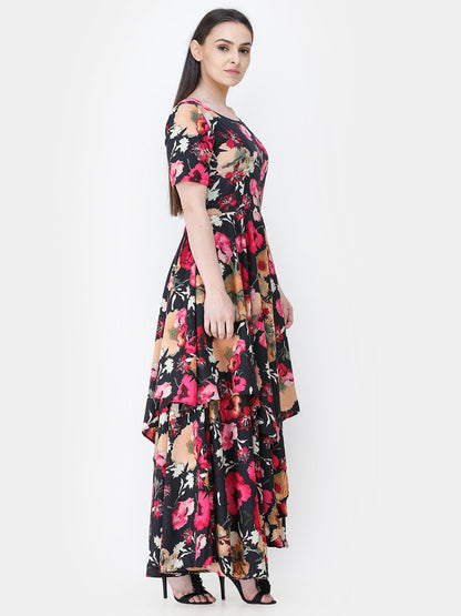 Scorpius multicolour floral frilled long dress