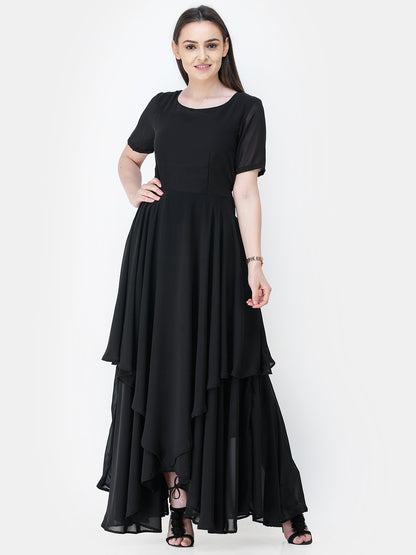 Scorpius black frilled long dress