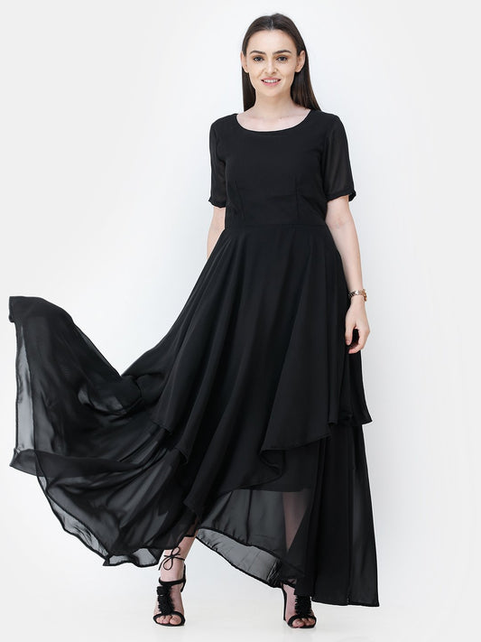 Scorpius black frilled long dress