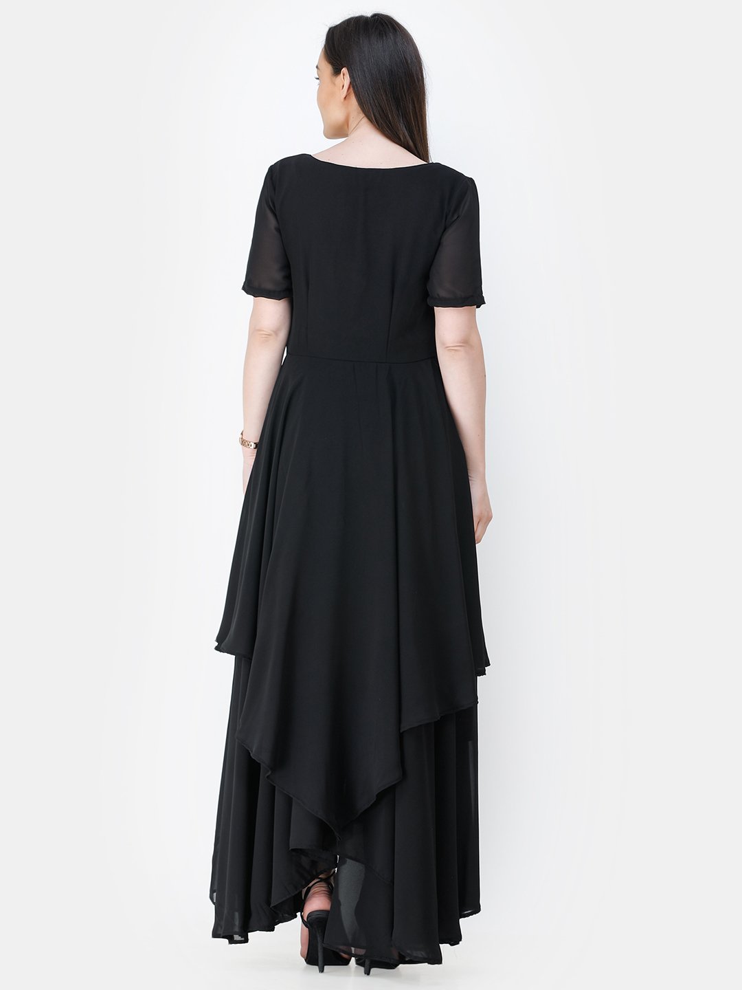 Scorpius black frilled long dress
