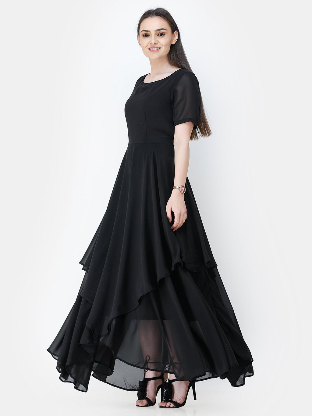 Scorpius black frilled long dress