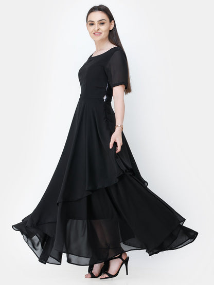 Scorpius black frilled long dress