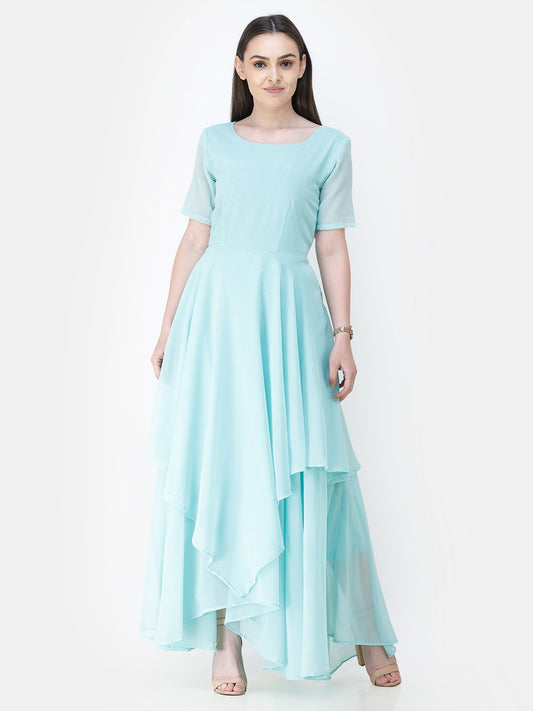 Scorpius sky-blue frilled long dress