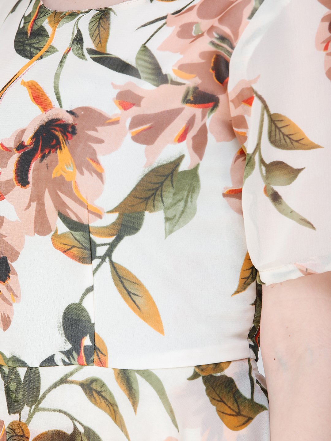 Scorpius off-white floral frilled long dress