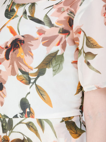 Scorpius off-white floral frilled long dress