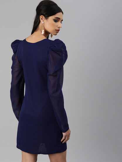 SCORPIUS Navy Solid Power shoulder Bodycon dress