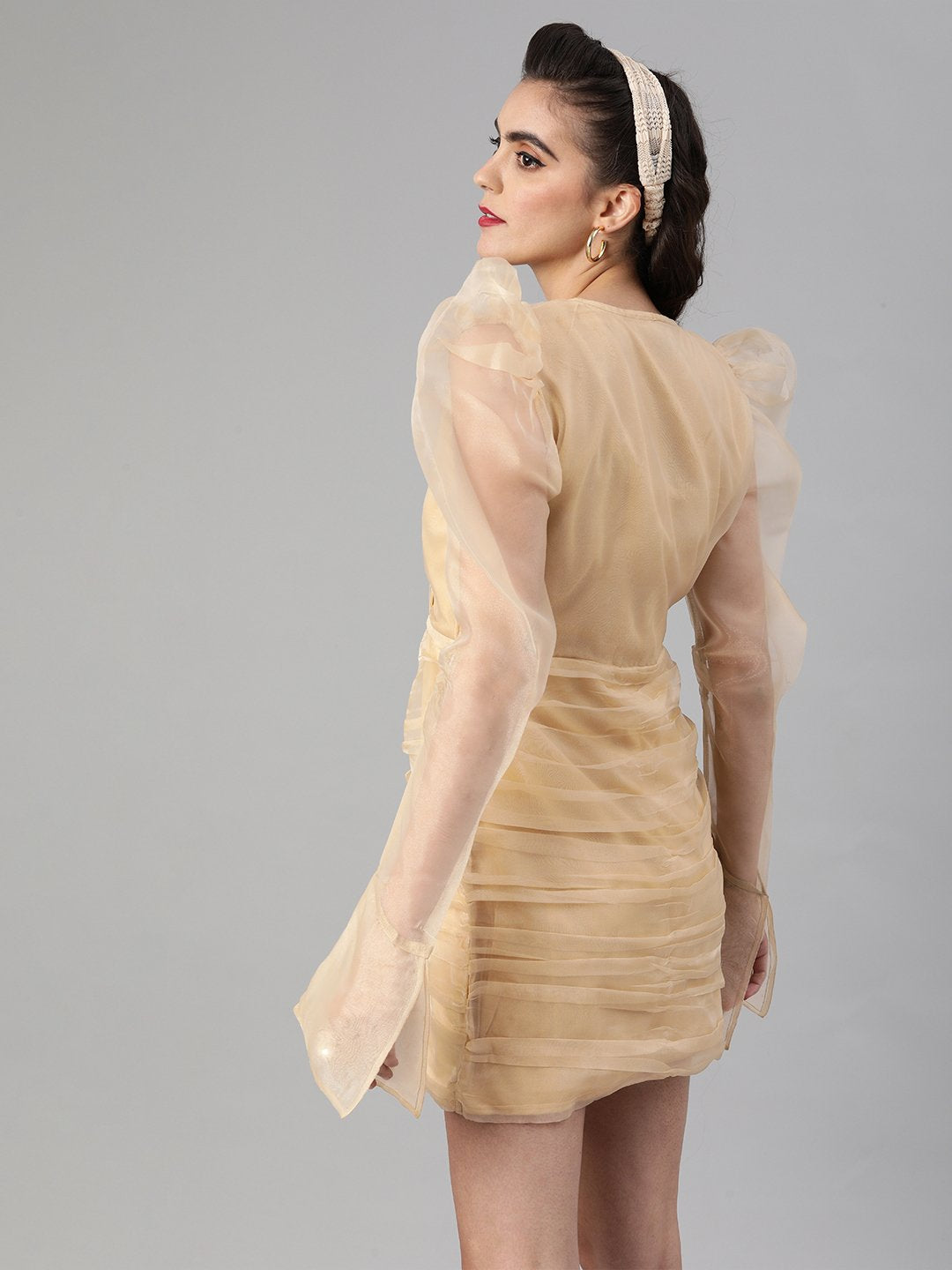 SCORPIUS Gold Power shoulder organza dress