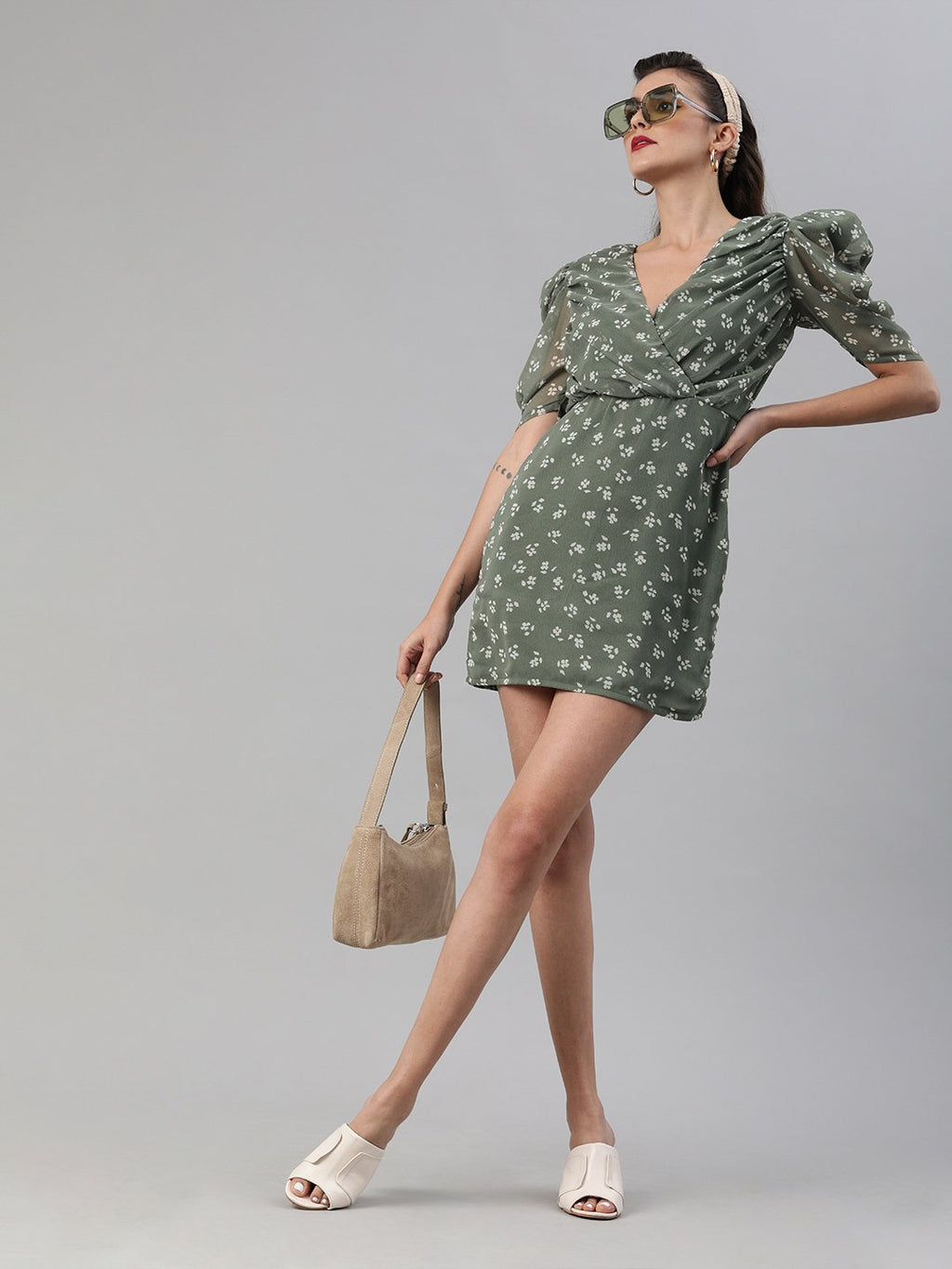 SCORPIUS Printed mini power shouder dress