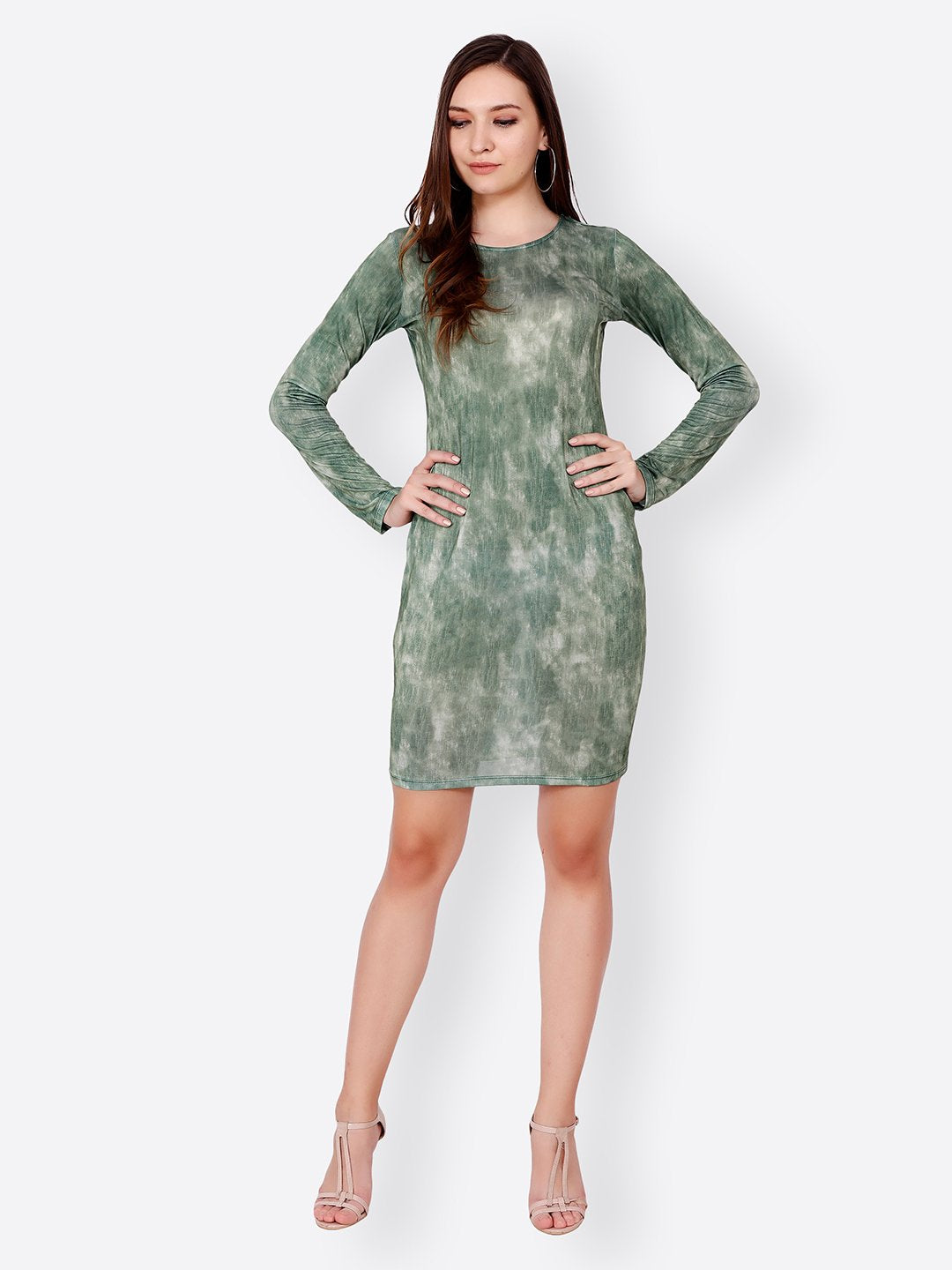 SCORPIUS GREEN PRINTED BODYCON DRESS