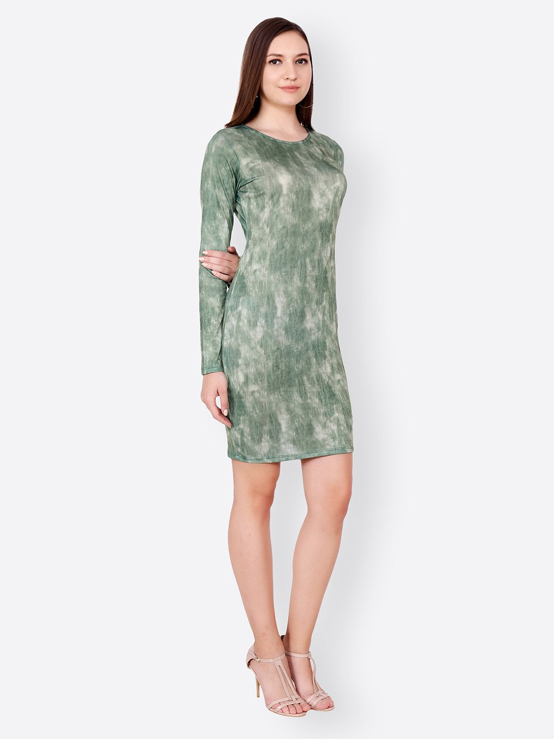 SCORPIUS GREEN PRINTED BODYCON DRESS