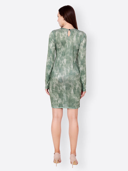 SCORPIUS GREEN PRINTED BODYCON DRESS