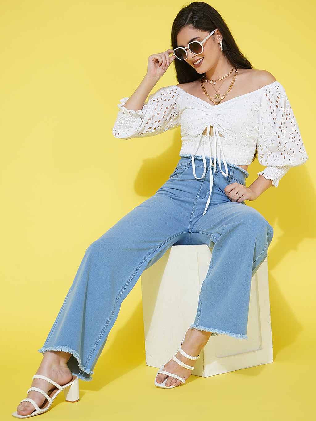 White Schiffli Top