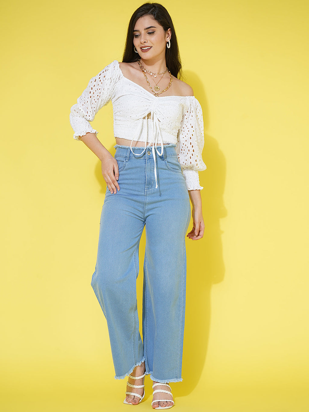 White Schiffli Top