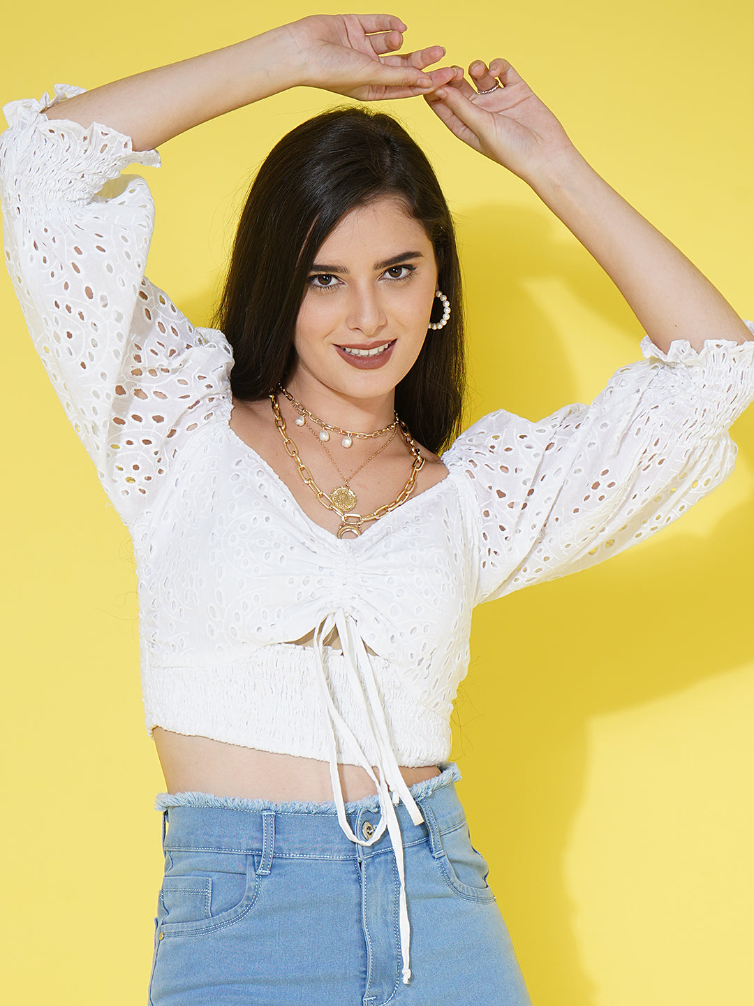 White Schiffli Top