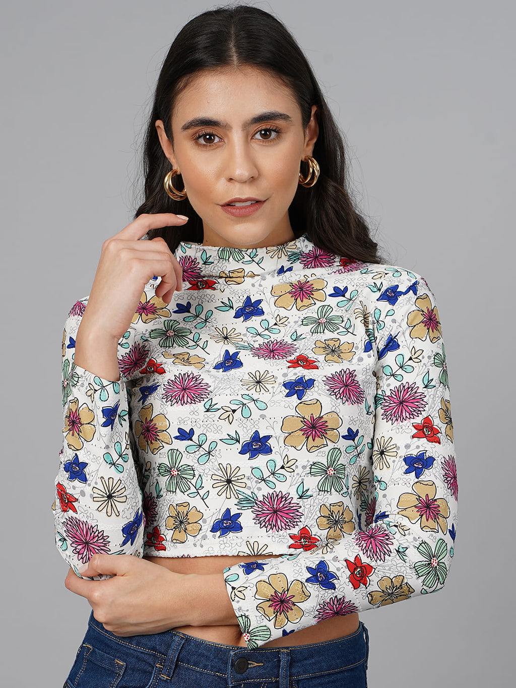 SCORPIUS White Printed High Neck Top
