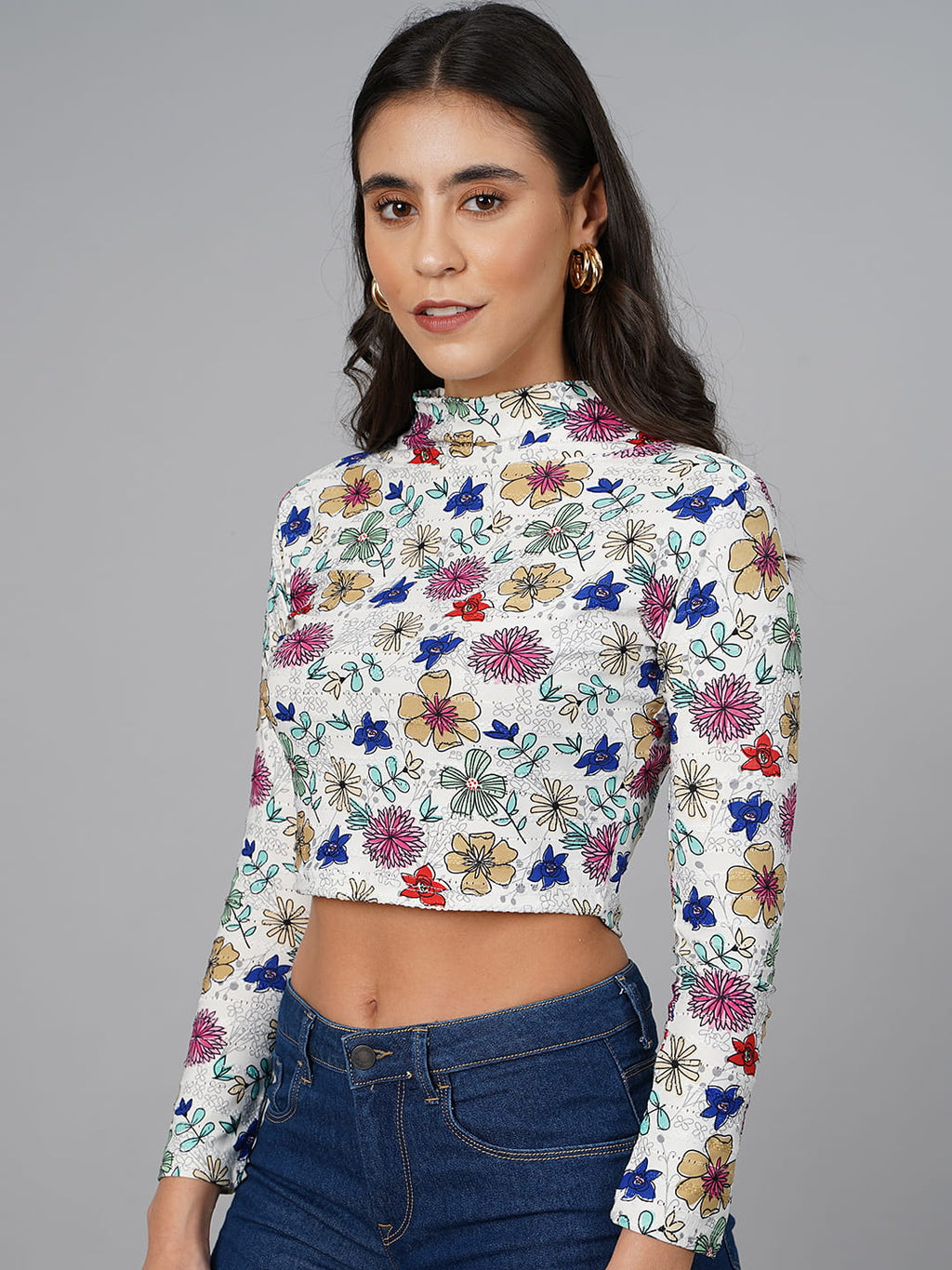 SCORPIUS White Printed High Neck Top