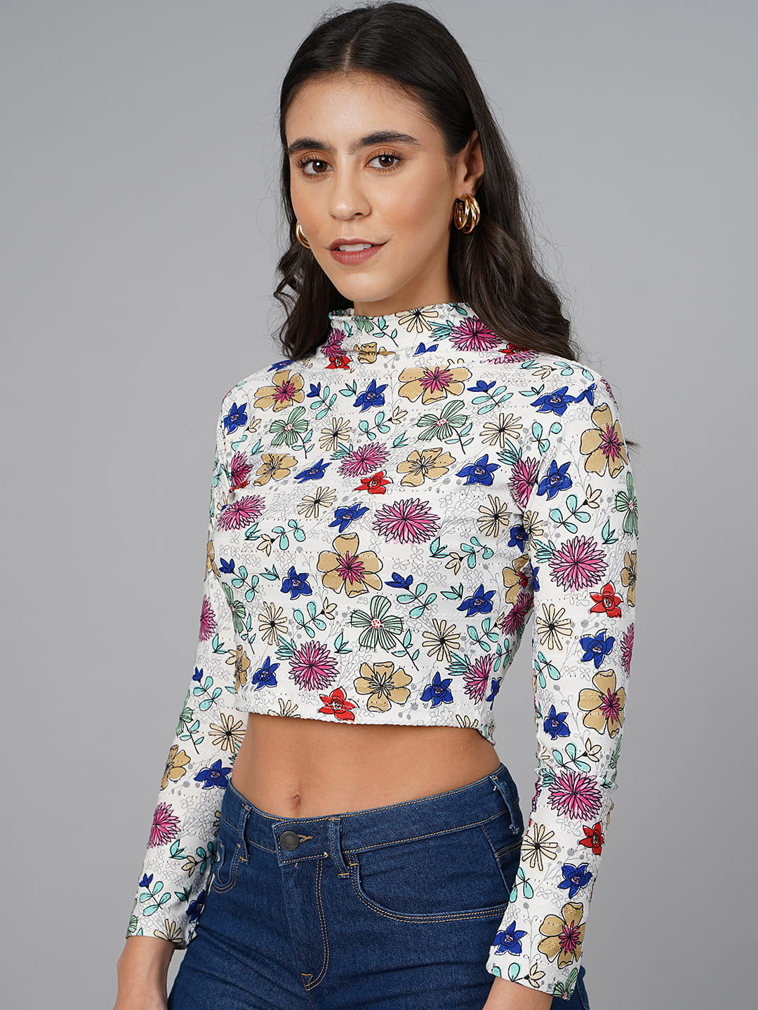 SCORPIUS White Printed High Neck Top