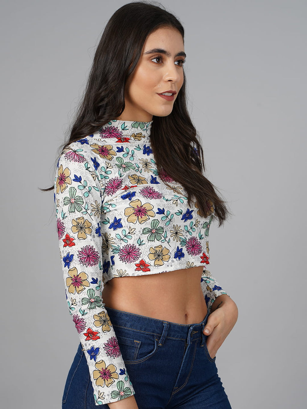 SCORPIUS White Printed High Neck Top