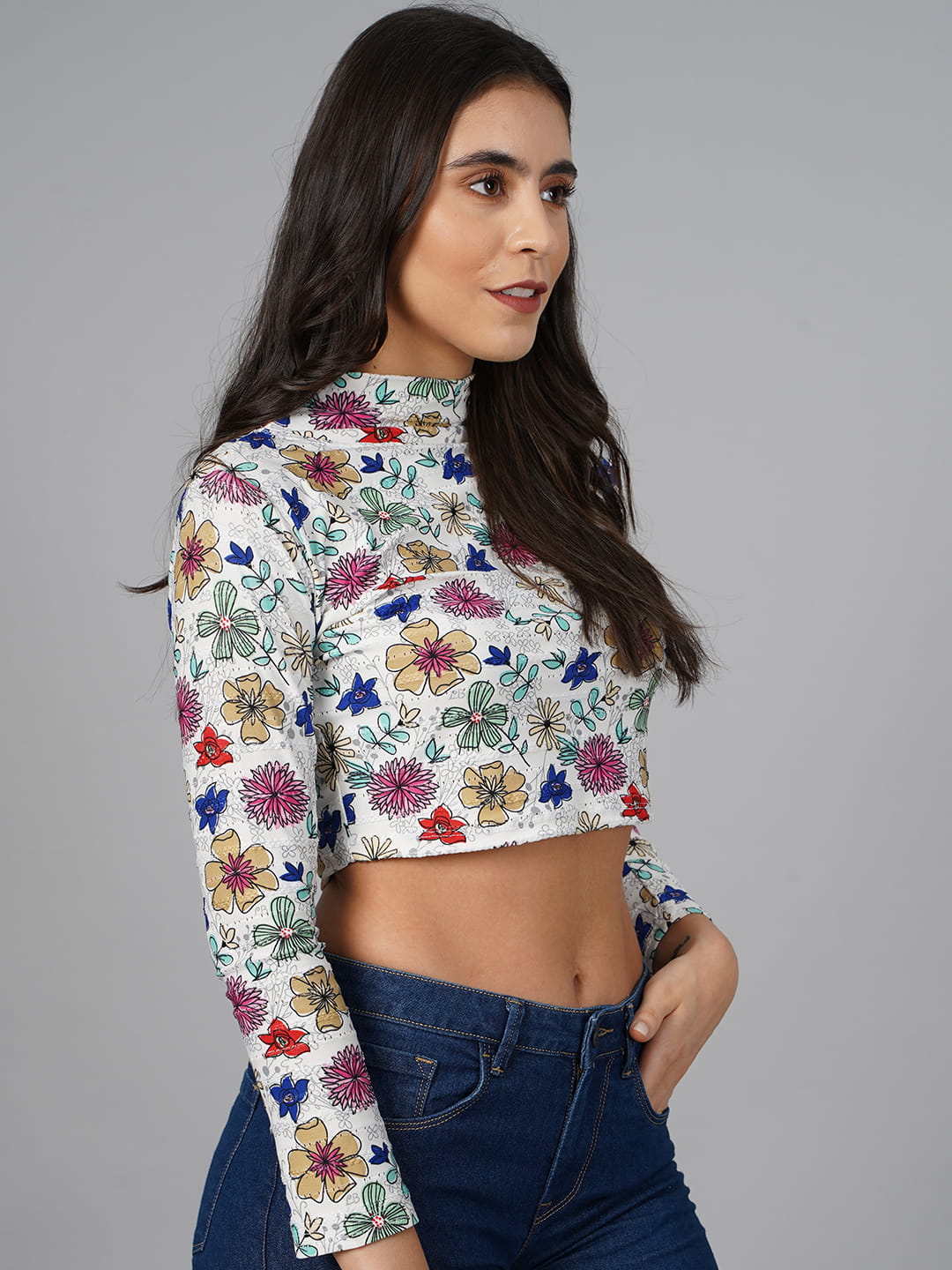 SCORPIUS White Printed High Neck Top