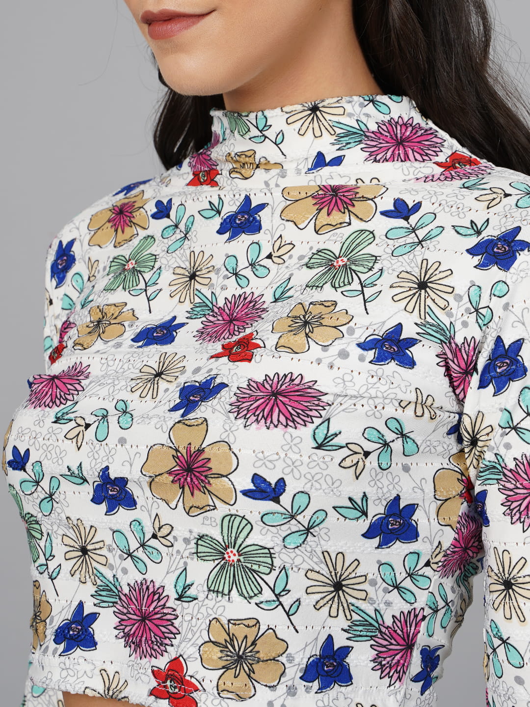 SCORPIUS White Printed High Neck Top