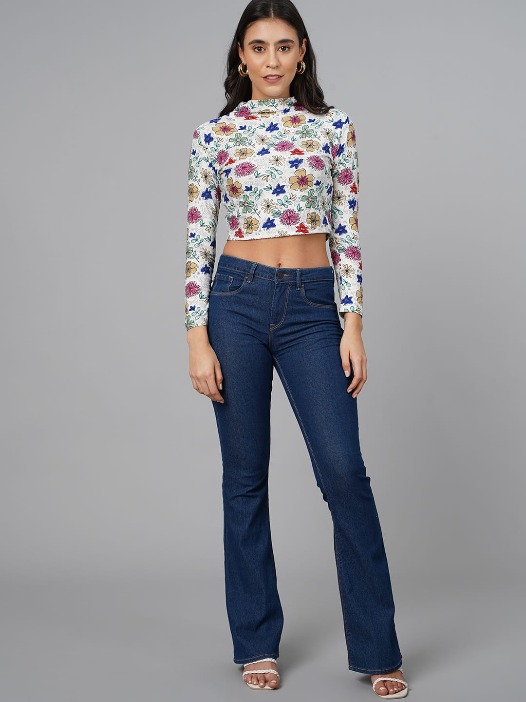 SCORPIUS White Printed High Neck Top