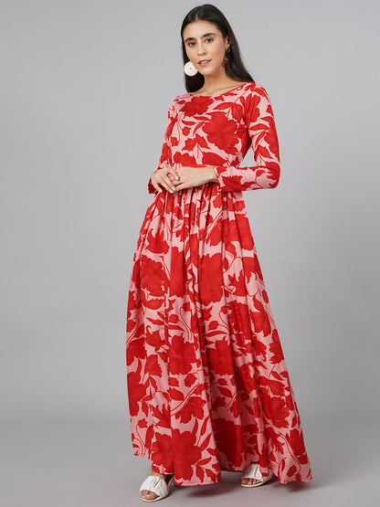 SCORPIUS Red Floral Maxi Dress