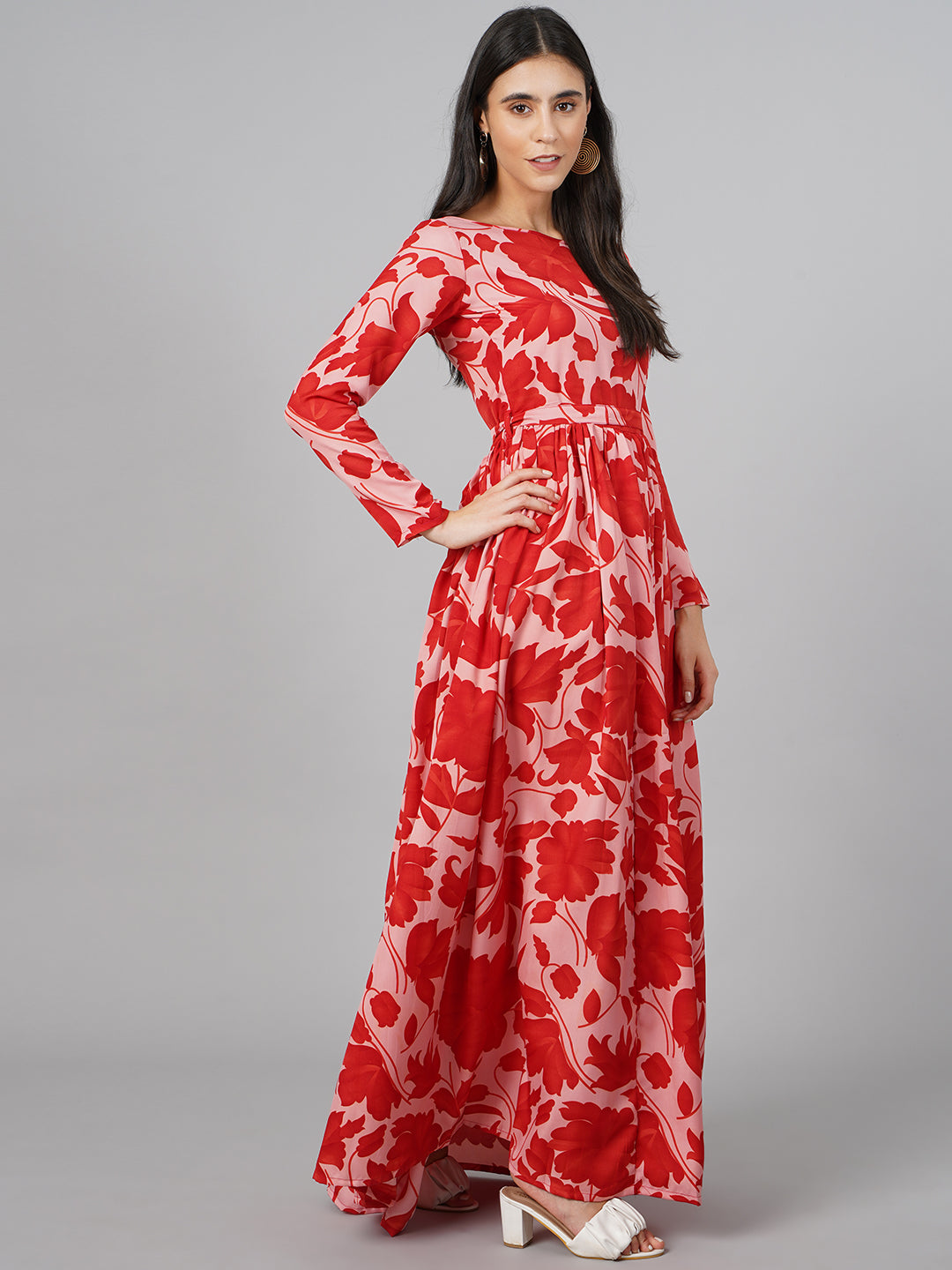 SCORPIUS Red Floral Maxi Dress