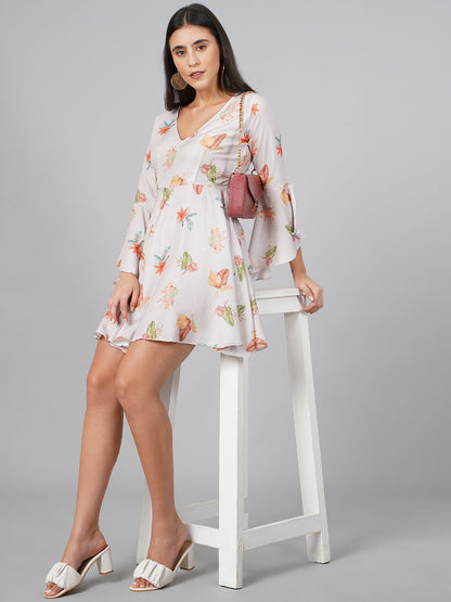 SCORPIUS Swiss OffWhite Printed Dress