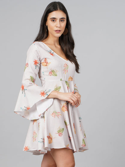 SCORPIUS Swiss OffWhite Printed Dress