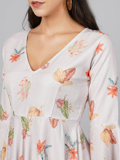 SCORPIUS Swiss OffWhite Printed Dress