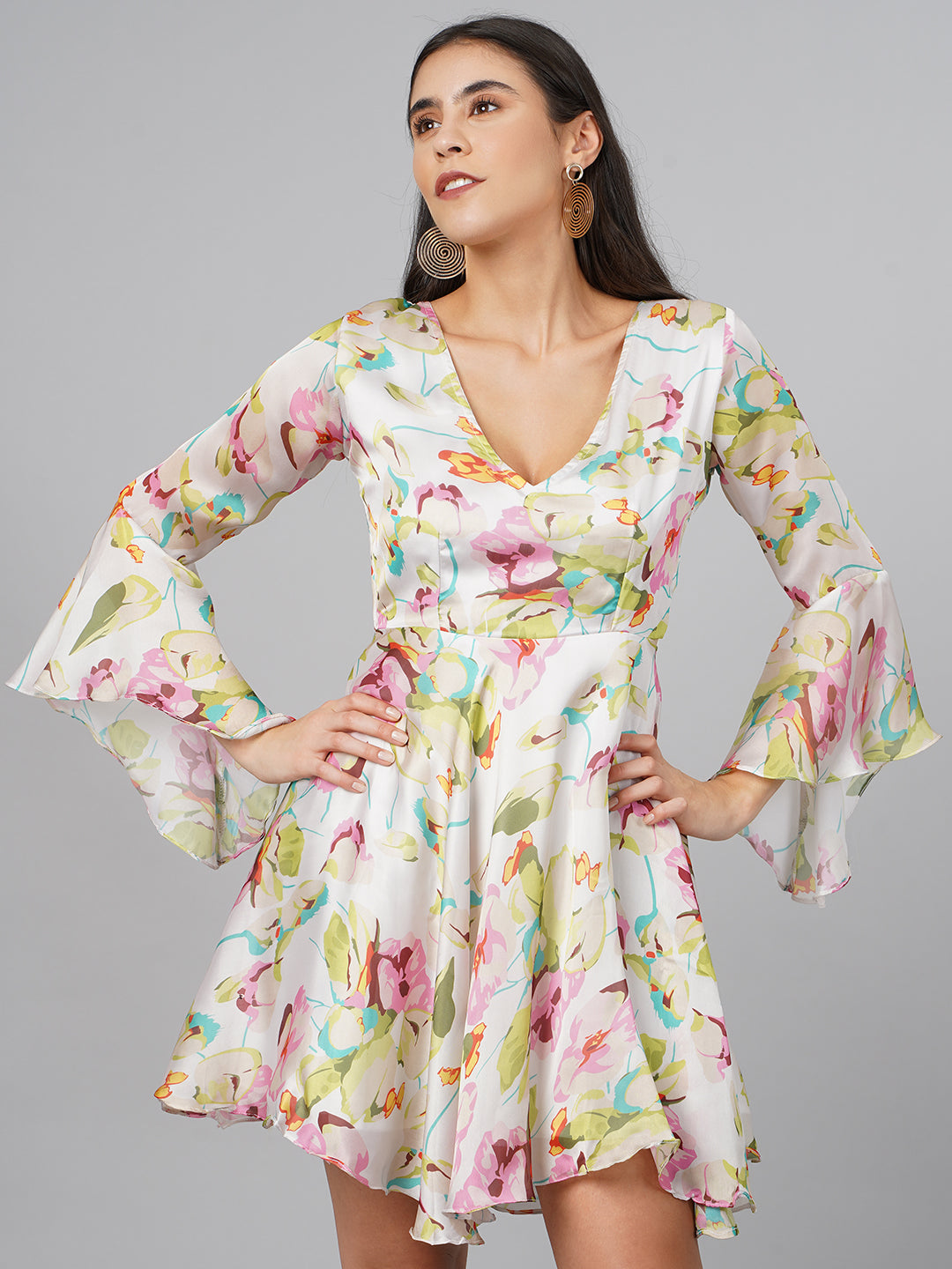 SCORPIUS Satin OffWhite Printed Dress