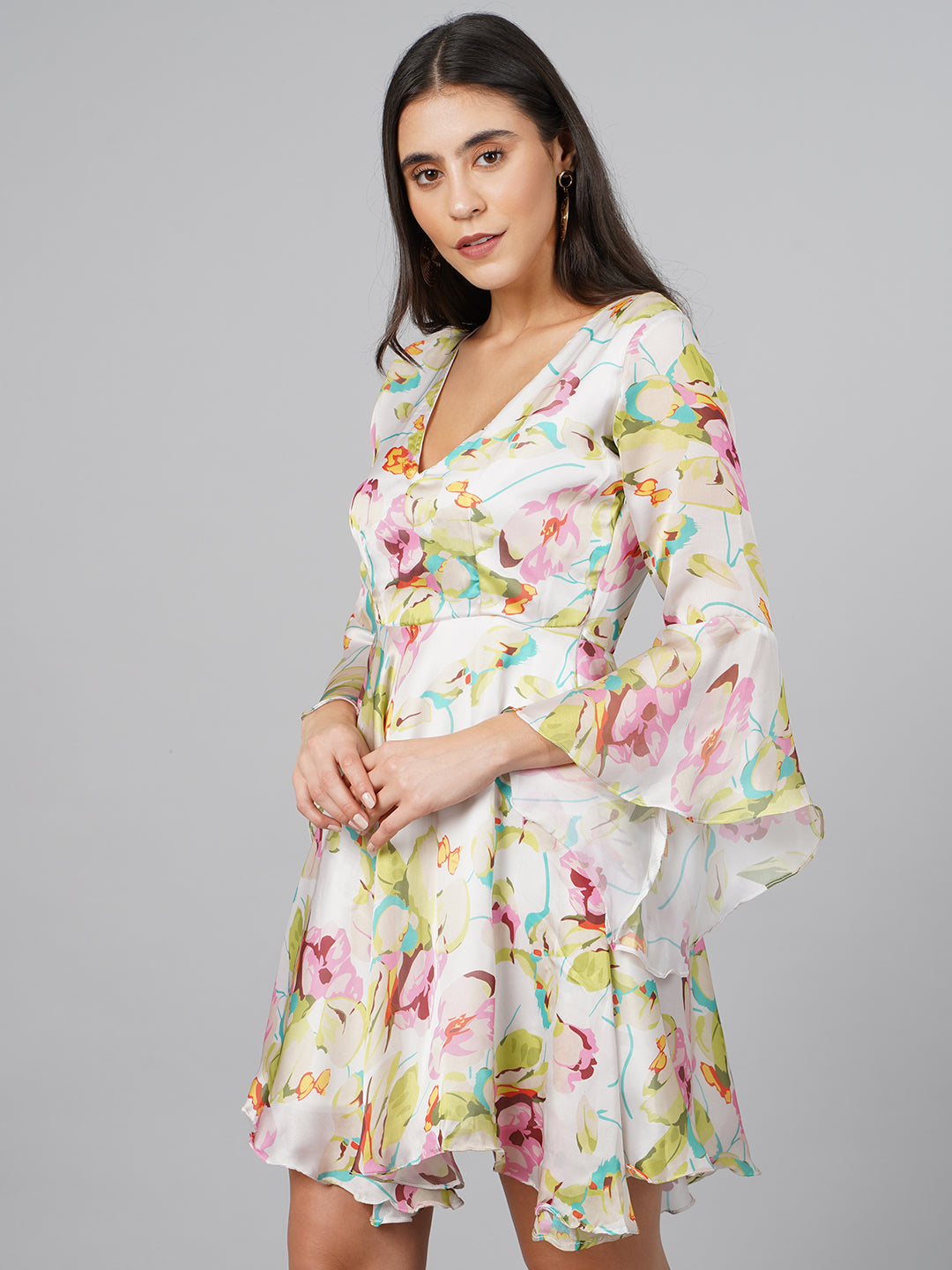 SCORPIUS Satin OffWhite Printed Dress