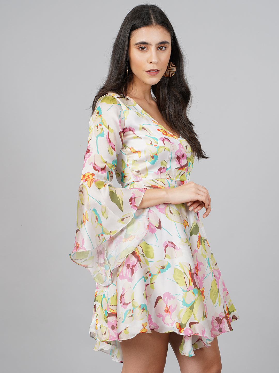 SCORPIUS Satin OffWhite Printed Dress