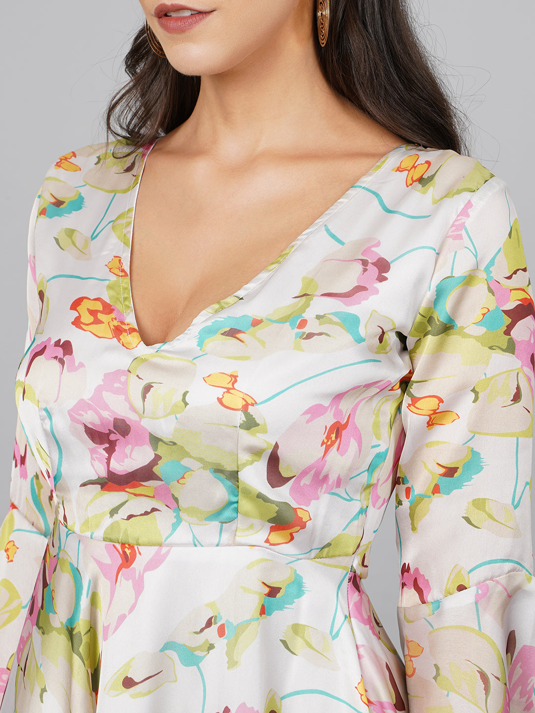 SCORPIUS Satin OffWhite Printed Dress