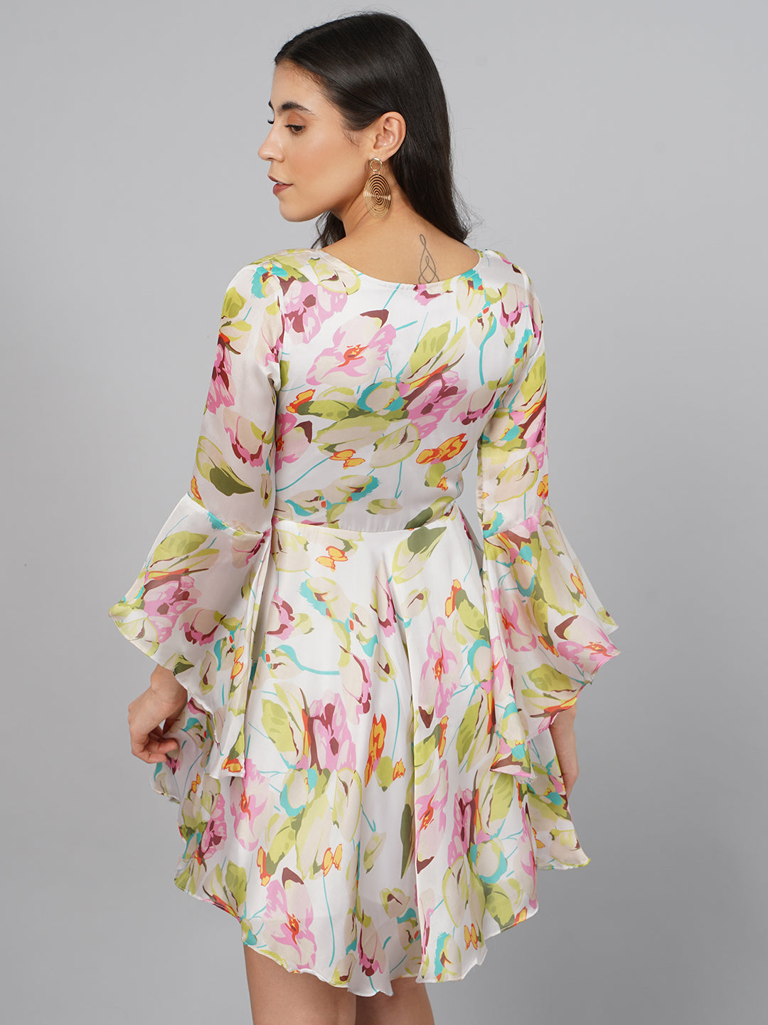 SCORPIUS Satin OffWhite Printed Dress