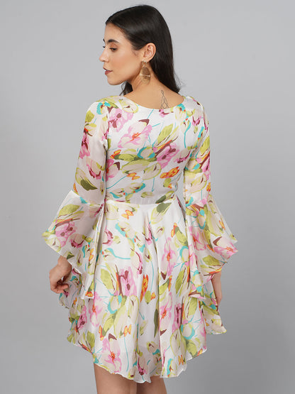 SCORPIUS Satin OffWhite Printed Dress