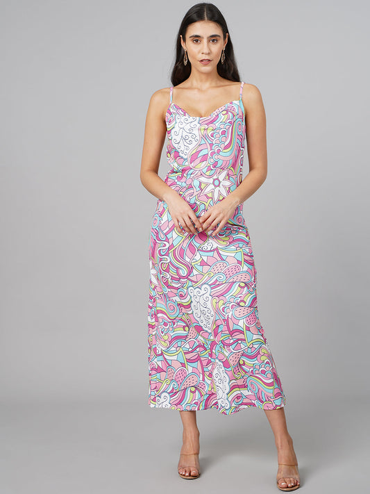 SCORPIUS Satin Abstract Printed Dress